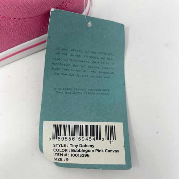 Toms Doheny Toddler Girls 9 Bubblegum Pink Canvas 2 Strap Easy On Sneakers - Picture 8 of 9